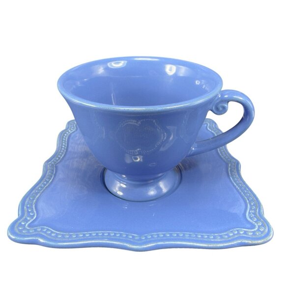 Pierre Deux Blue Teacup And Saucer Set Ceramic Made In Portugal Cup Plate VTG - Picture 1 of 15
